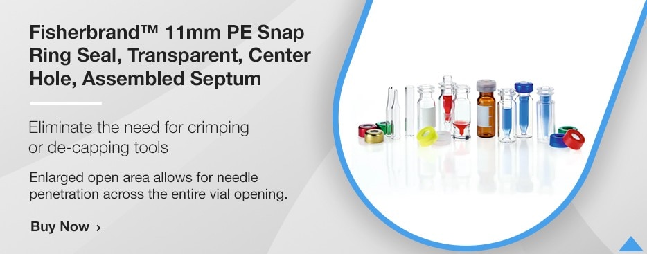 Fisherbrand™ 11mm PE Snap Ring Seal, Transparent, Center hole, Assembled septum