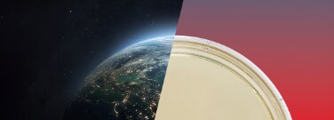 Split-Screen-Komposition mit Erde und einer Petrischale